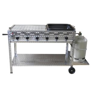 Cookmax Professionele gasgrill 6-pits, verrijdbaar met 3/5 rooster en 2/5 pan