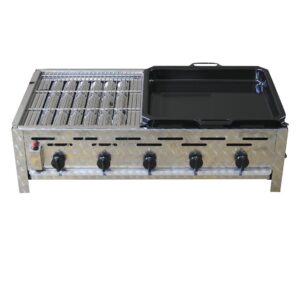 Cookmax Professionele gasgrill 5-pits met 1/2 rooster en 1/2 pan