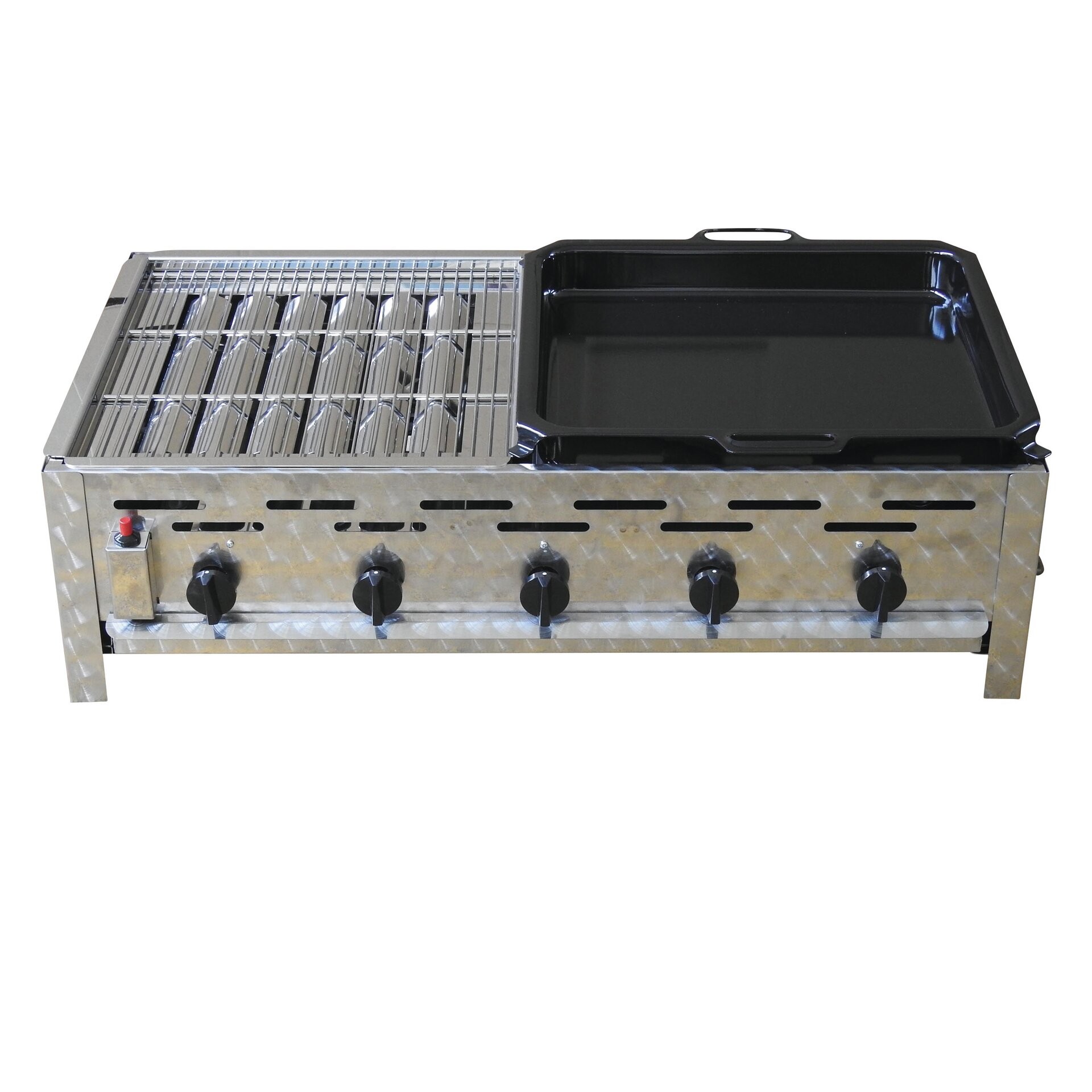Cookmax Professionele gasgrill 5-pits met 1/2 rooster en 1/2 pan