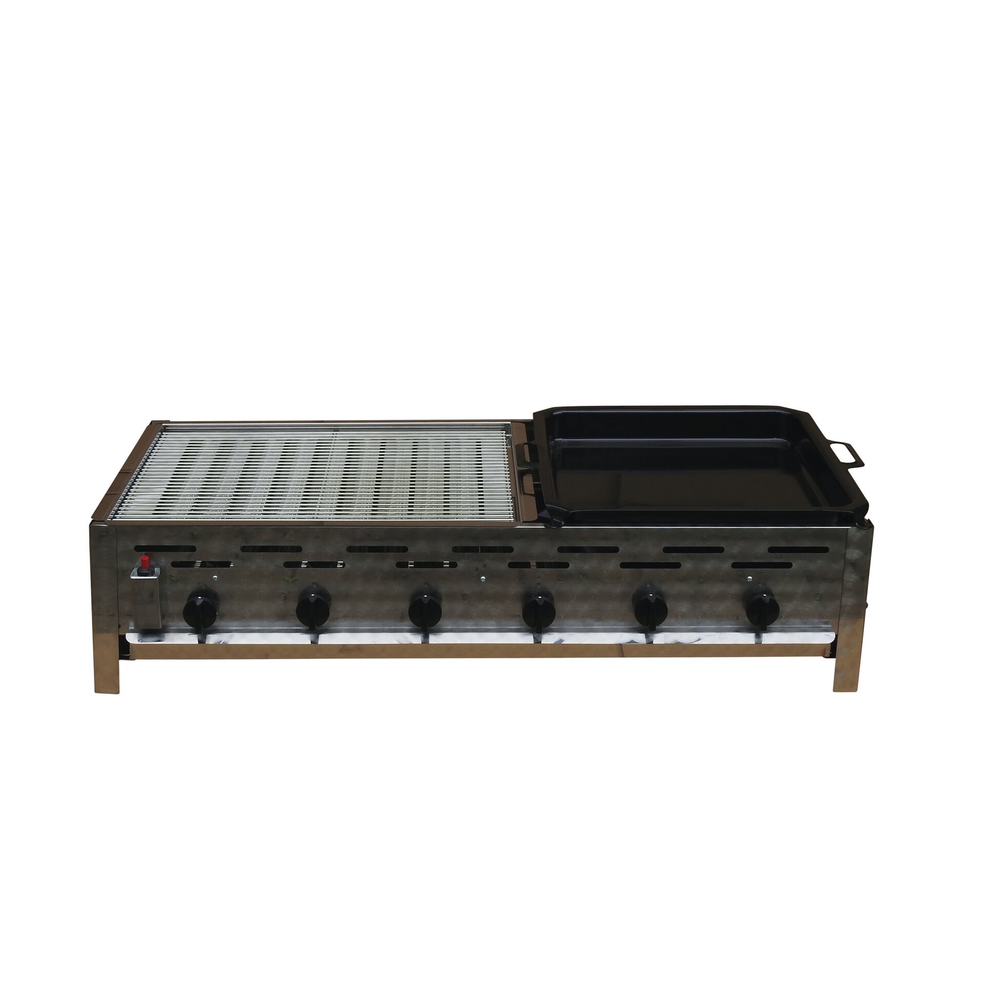 Cookmax Professionele gasgrill 6-pits, met 3/5 rooster en 2/5 pan