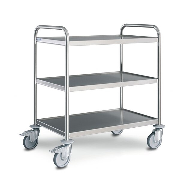 Cookmax Serveerwagen 3 bladen 800 x 500 mm, met luchtbandvrije zwenkwielen