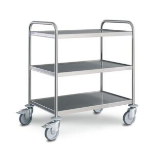 Cookmax Serveerwagen 3 bladen 1000 x 600 mm, met luchtbandwielen