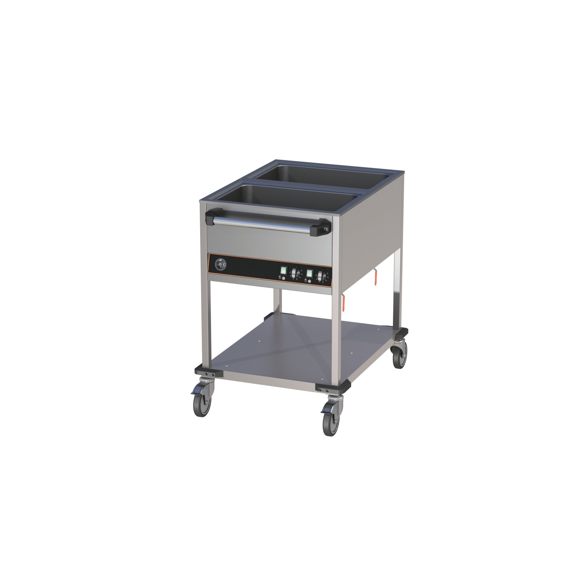 Cookmax Bain-Marie Wagen 2 x GN 1/1 2 Bakken met open onderbouw 650 x 900 x 900 mm