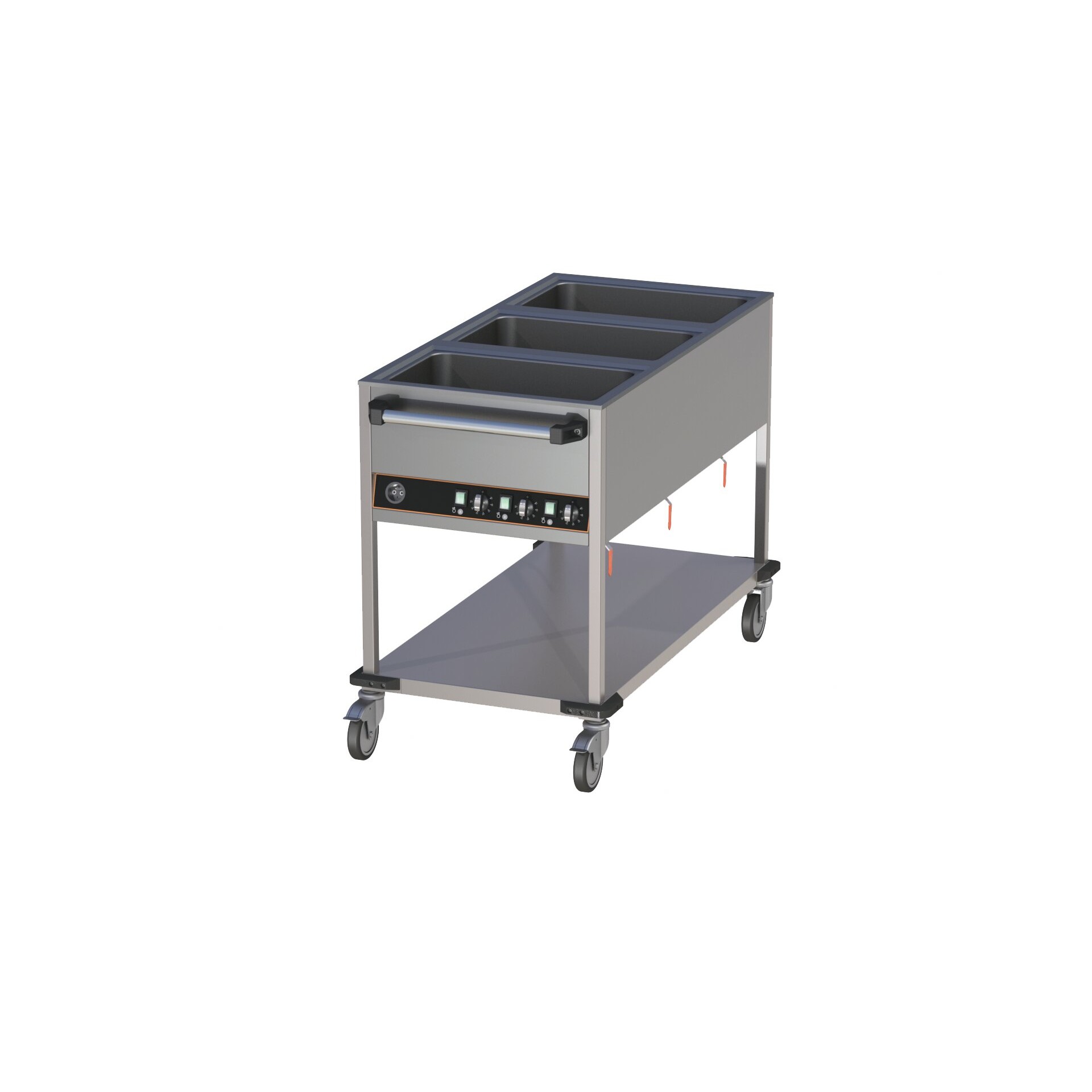 Cookmax Bain-Marie Wagen 3 x GN 1/1 3 Bakken met open onderbouw 650 x 1300 x 900 mm