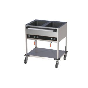 Cookmax Bain-Marie wagen 2 x GN 1/1 bedieningsstrip lange zijde 2 bakken open onderbouw