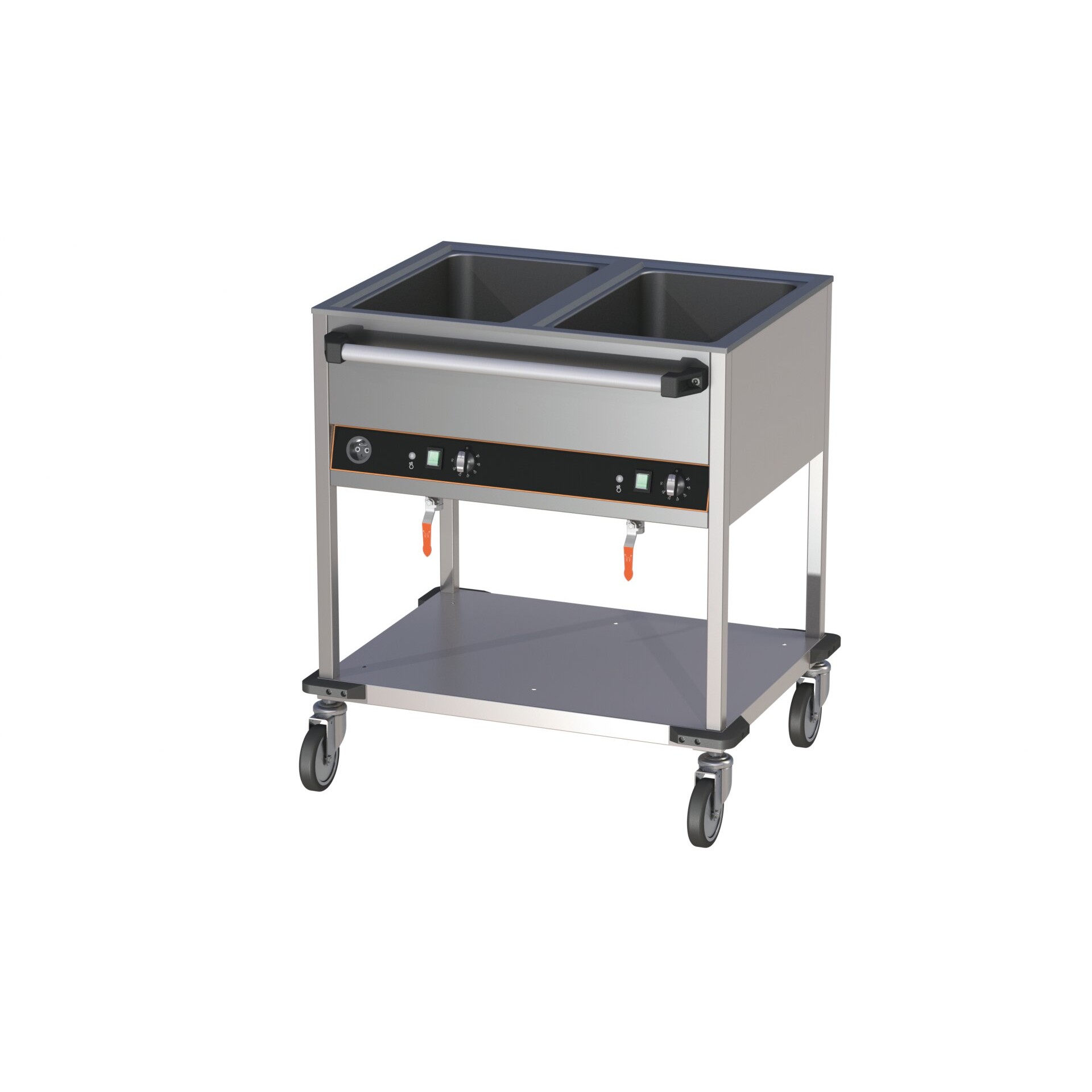 Cookmax Bain-Marie wagen 2 x GN 1/1 bedieningsstrip lange zijde 2 bakken open onderbouw