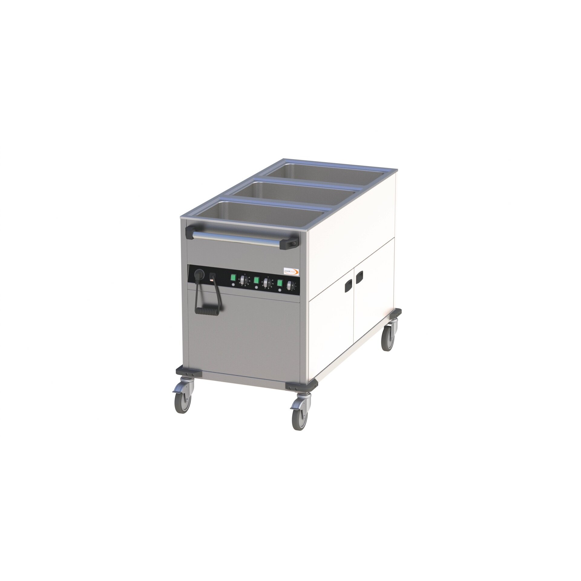 Cookmax Bain-Marie Wagen 3 x GN 1/1 3 Bakken met gesloten onderbouw 650 x 1300 x 900 mm