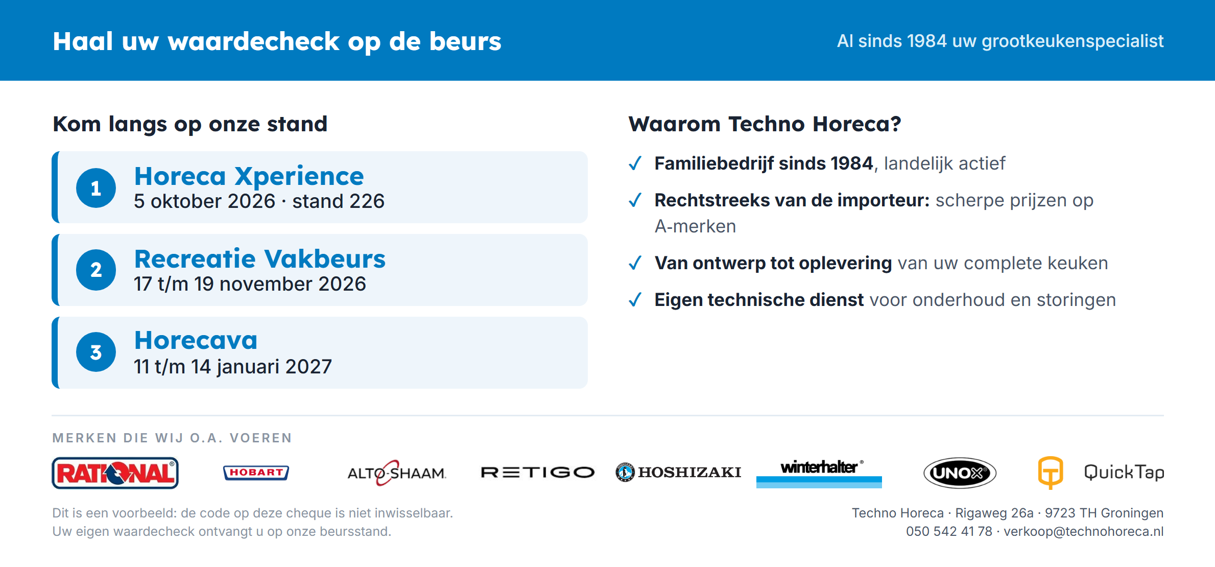 Voorbeeld van de waardecheck van Techno Horeca, achterkant met de beurzen